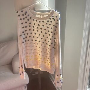 Anthropologie White Sweater with Pom Pom Details